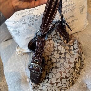 COACH Signature Brown Canvas w / leather -suede Trim hobo Bag #6279